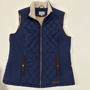 G.H. Bass & Co. Quilted Vest Sherpa Lined Pockets Full Zip Navy Blue M‎